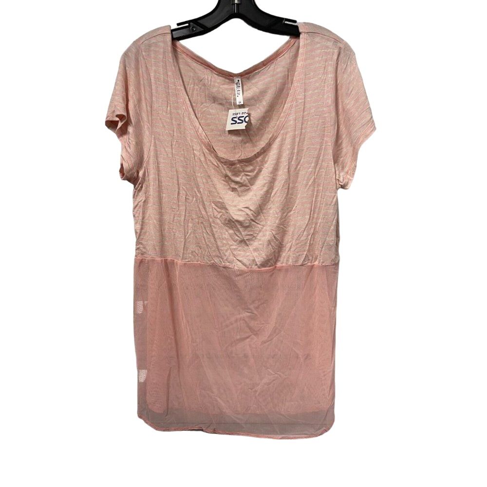 Glitz Top Blouse Womens 3x Stripe Sheer Bottom Stretch Scoop Neck Pink New